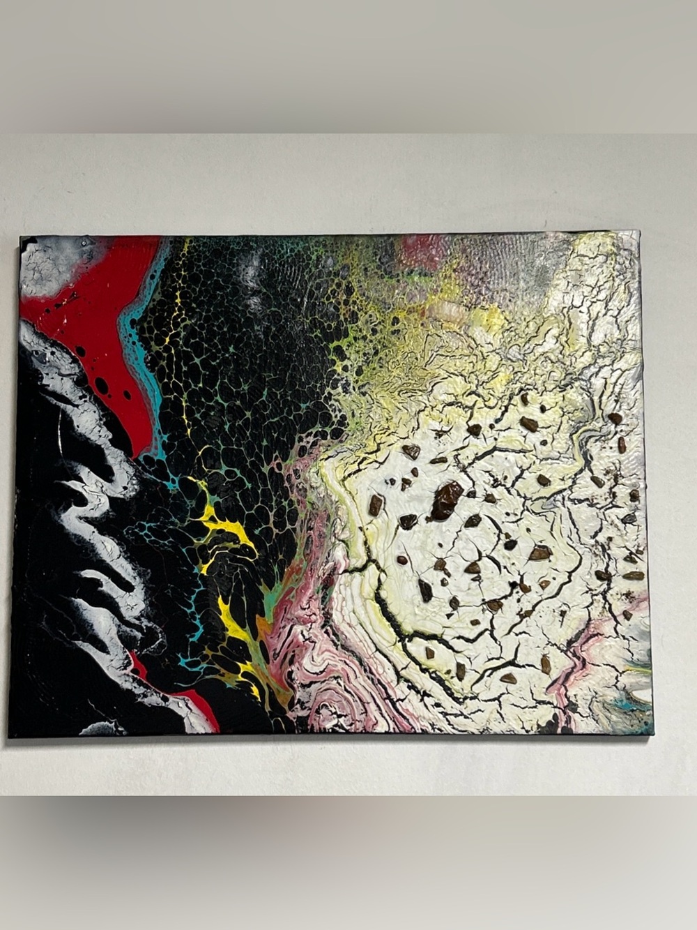 Mixed Media Canvas Painting Colorful Textured Acrylic Signed Titled Meteor